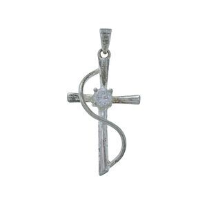 Vintage SU China Sterling Silver 925 Cubic Zirconia Religious Cross Pendant